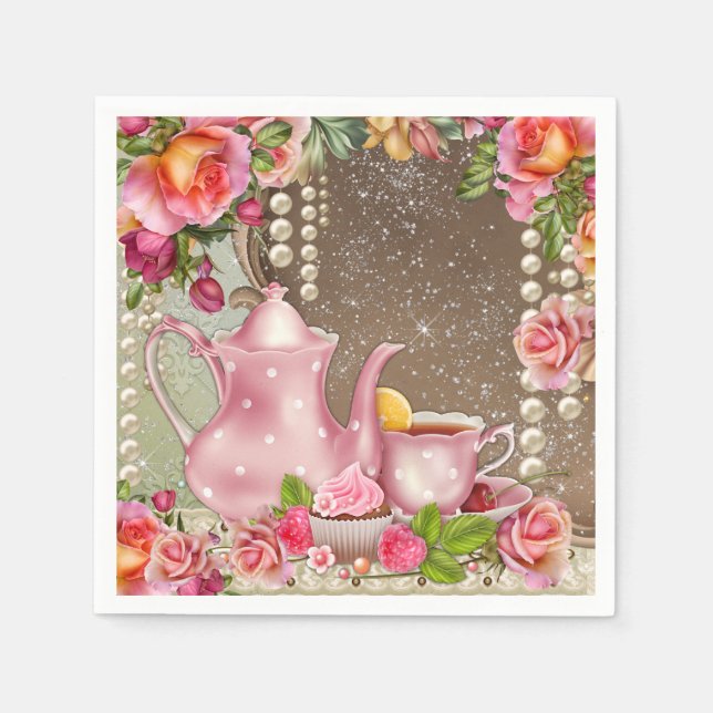Servilleta De Papel Pearl Rosa Tea Fiesta Bridal Shower (Anverso)