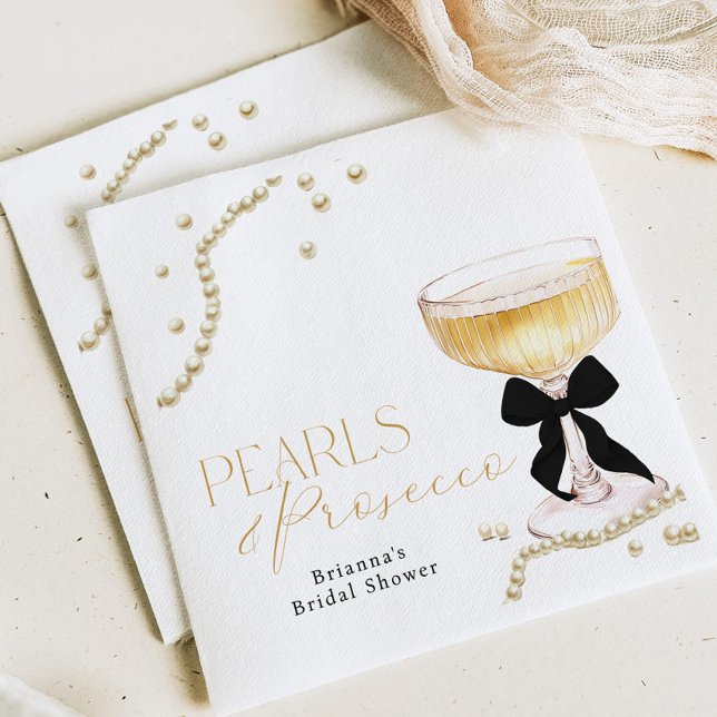 Servilleta De Papel Pearls & Prosecco Black Bow Bridal Shower (Subido por el creador)
