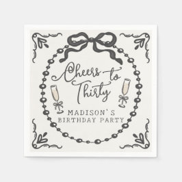 Servilleta De Papel Pearls y Prosecco Black Coquette Bow Cumpleaños