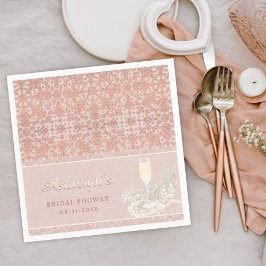 Servilleta De Papel Pearls y Prosecco Rosa Gold y Rubor Bridal Shower