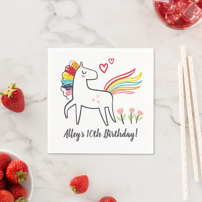 Servilleta De Papel Pegatinas personalizadas de cumpleaños de Unicorni (In situ)
