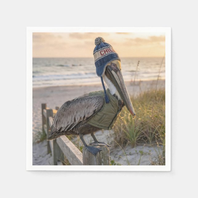 Servilleta De Papel Pelican Wearing a Winter Hat (Anverso)