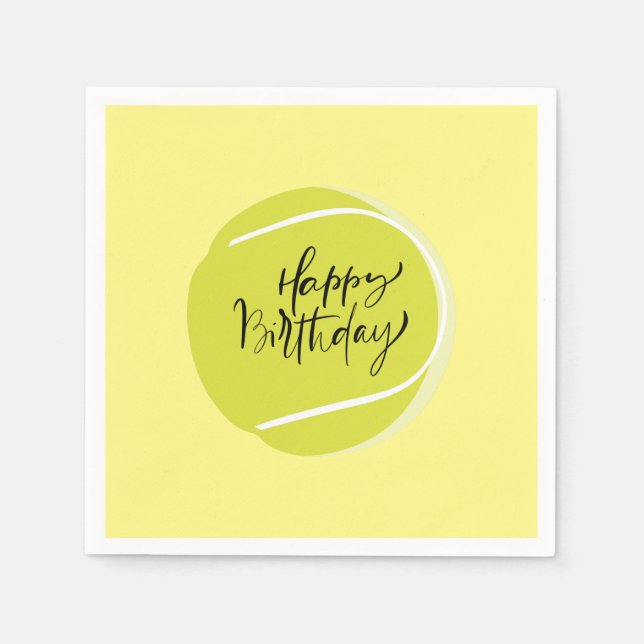 Servilleta De Papel Pelota de tenis sobre amarillo  Feliz Cumpleaños   (Anverso)