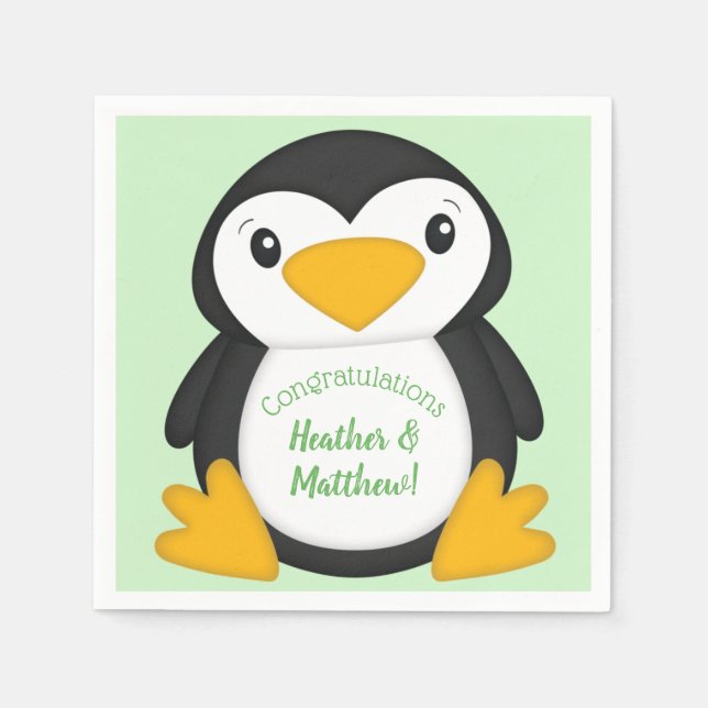 Servilleta De Papel Penguin Baby Shower Green (Anverso)