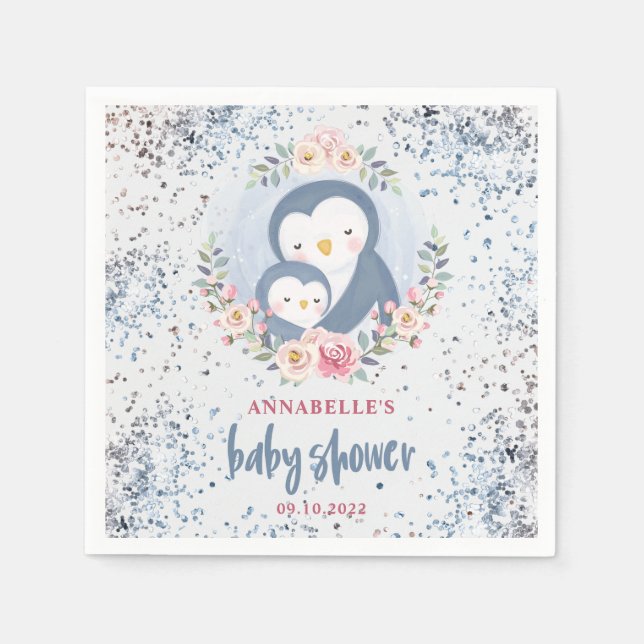 Servilleta De Papel Penguin Boy Baby Shower (Anverso)
