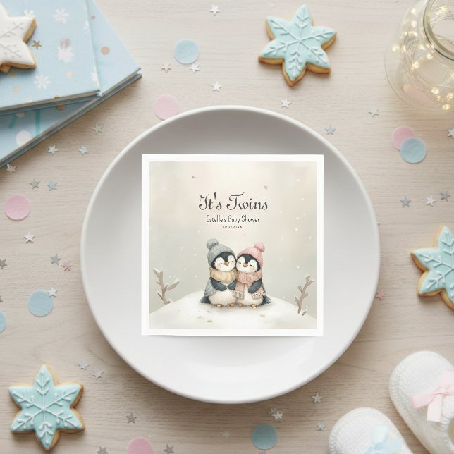 Servilleta De Papel Penguin Twins Baby Shower Winter Theme Boy Girl  (Subido por el creador)