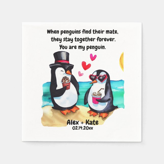 Servilleta De Papel Penguin Valentines (Anverso)