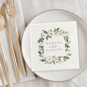 Servilleta De Papel Peonía blanca   Boda de marco floral personalizado