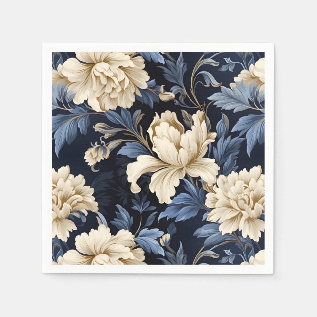 Servilleta De Papel Peonía floral azul (Anverso)