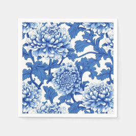 Servilleta De Papel Peonía floral chinoiserie azul y blanco
