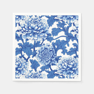 Servilleta De Papel Peonía floral chinoiserie azul y blanco