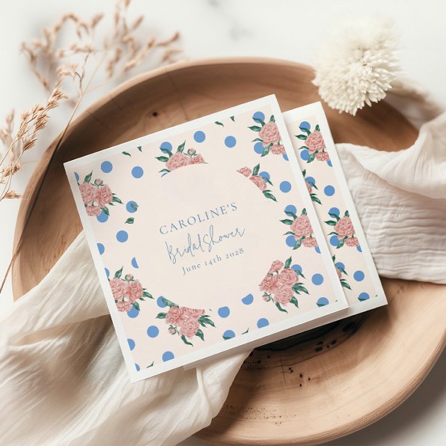 Servilleta De Papel Peonía Floral Retro Puntos Azules Boda Personaliza (Subido por el creador)