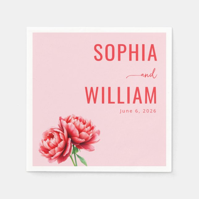 Servilleta De Papel Peonía floral rosa romántica (Anverso)