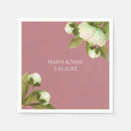 Servilleta De Papel Peonías blancas con servilletas azul polvoriento