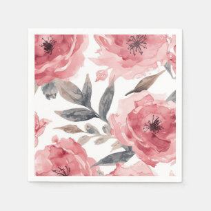 Servilleta De Papel Peonías rosadas acuarela floral botánico pintado