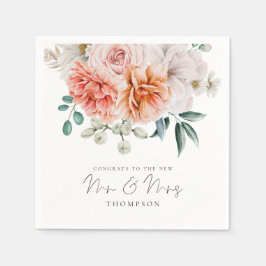 Servilleta De Papel Peonies Coral Peach Felicitaciones Sr. Sra. Boda