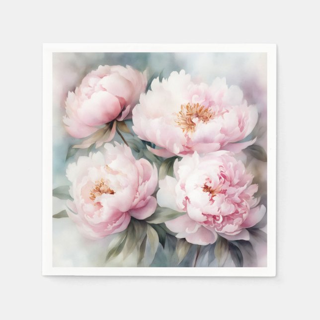 Servilleta De Papel Peonies Dreams Flores acuarela (Anverso)