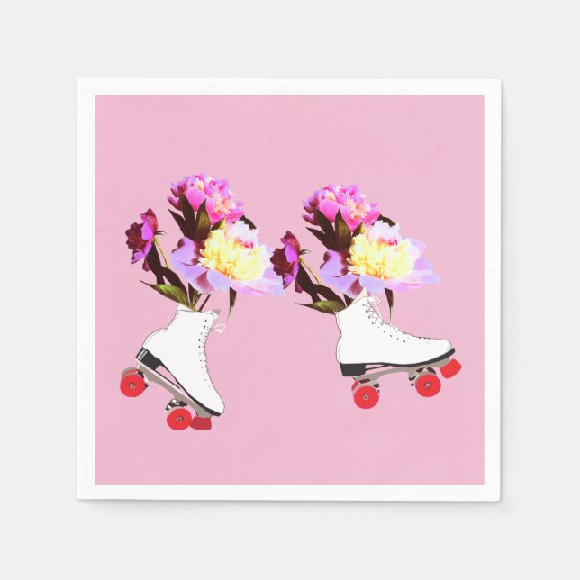 Servilleta De Papel Peonies, Roller Skate Cocktail Napkin (Anverso)