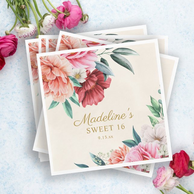Servilleta De Papel Peonies rosados Burgundy Floral hojas dulces 16 (Subido por el creador)