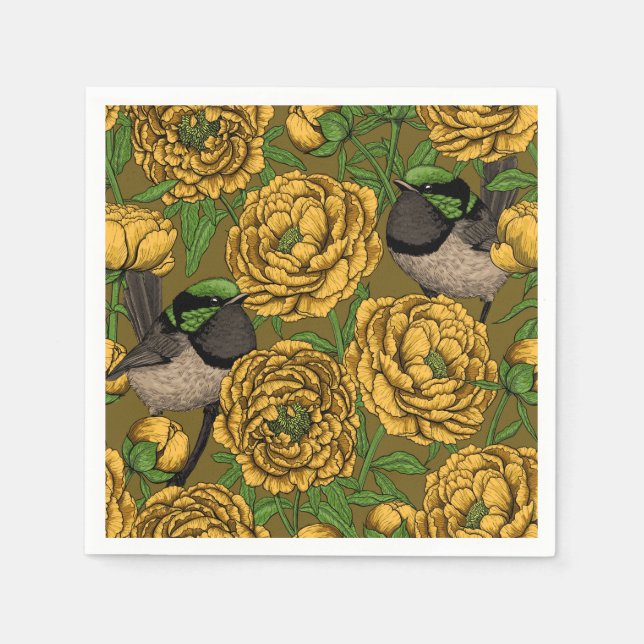 Servilleta De Papel Peonies y wrens (Anverso)