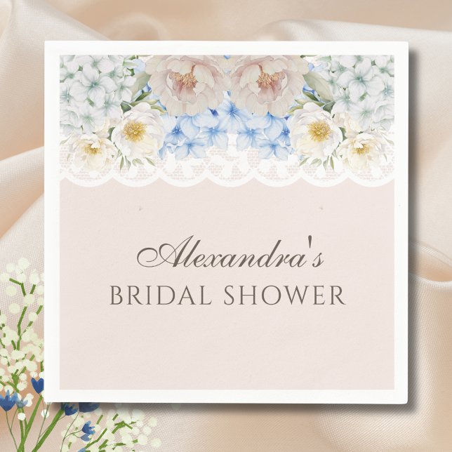 Servilleta De Papel Peony Blue Hydrangea Bridal Shower Paper Napkin (Subido por el creador)