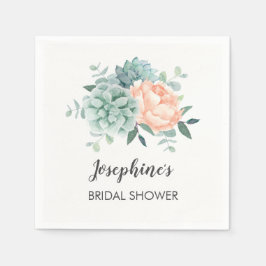 Servilleta De Papel Peony Succulent Floral Watercolor Bridal Shower