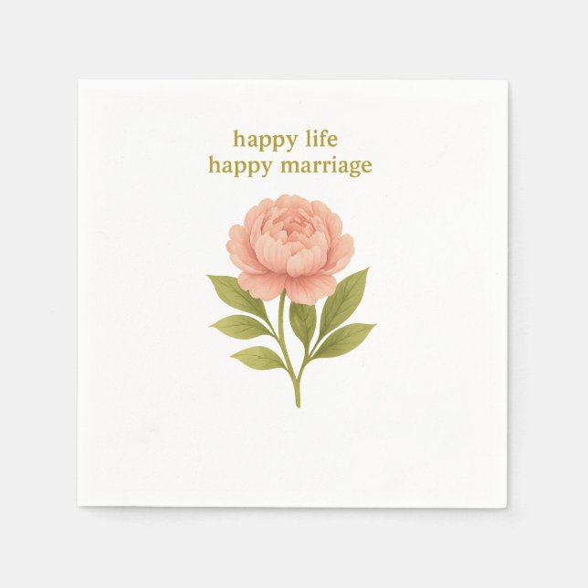 Servilleta De Papel Peony — Vida feliz, matrimonio feliz (Anverso)