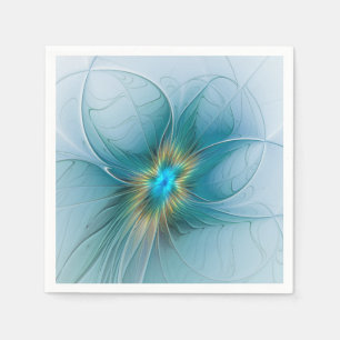 Servilleta De Papel Pequeña belleza arte fractal moderno azul dorado F