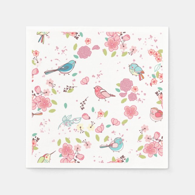Servilleta De Papel Pequeña Birdie Rosa y Blue Whimsical Girona (Anverso)