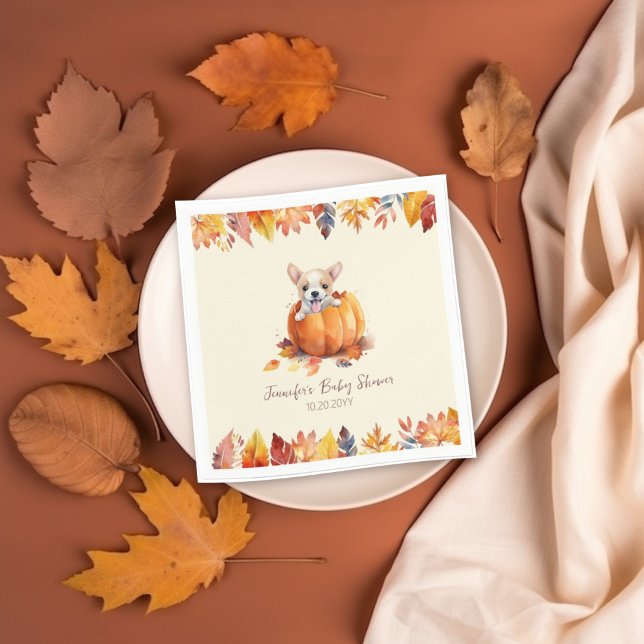 Servilleta De Papel Pequeña Calabaza de Baby Shower (Pumpkin Puppy Baby Shower Napkins)