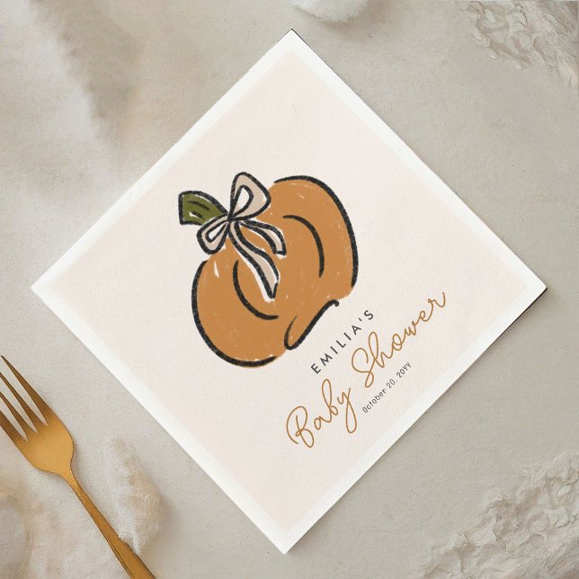 Servilleta De Papel Pequeña Calabaza En El Camino De Baby Shower (A sweet little pumpkin is on the way! Cute Halloween baby shower personalized paper napkins.)