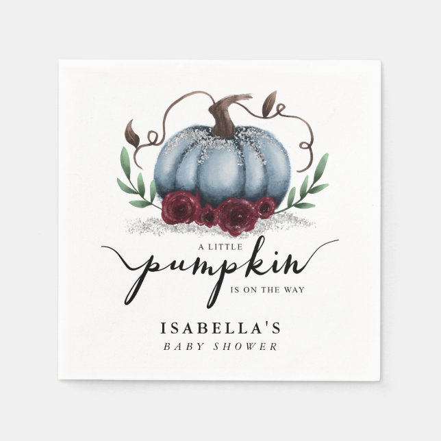 Servilleta De Papel Pequeña calabaza en el camino del Baby Shower azul (Anverso)