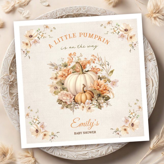 Servilleta De Papel Pequeña Calabaza Está En Camino De Pastel Baby Sho (Little Pumpkin Is On The Way Pastel Baby Shower Napkins)