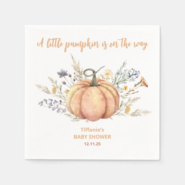 Servilleta De Papel Pequeña calabaza florida ducha de bebé Papel Placa (Anverso)