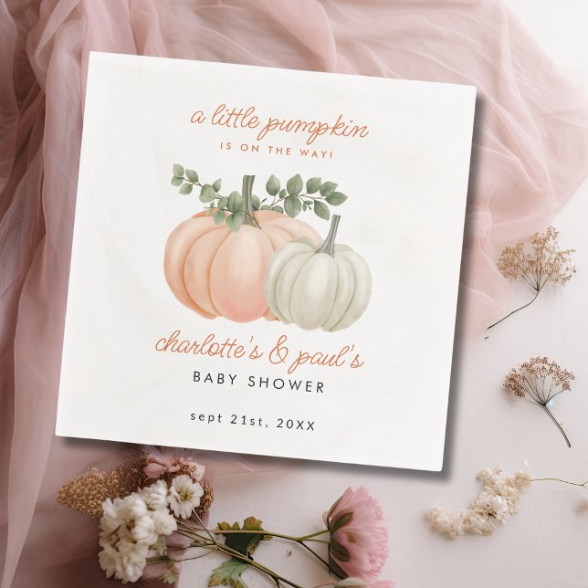 Servilleta De Papel Pequeña calabaza Género Neutral Caída Baby Shower (pumpkin baby shower napkin)