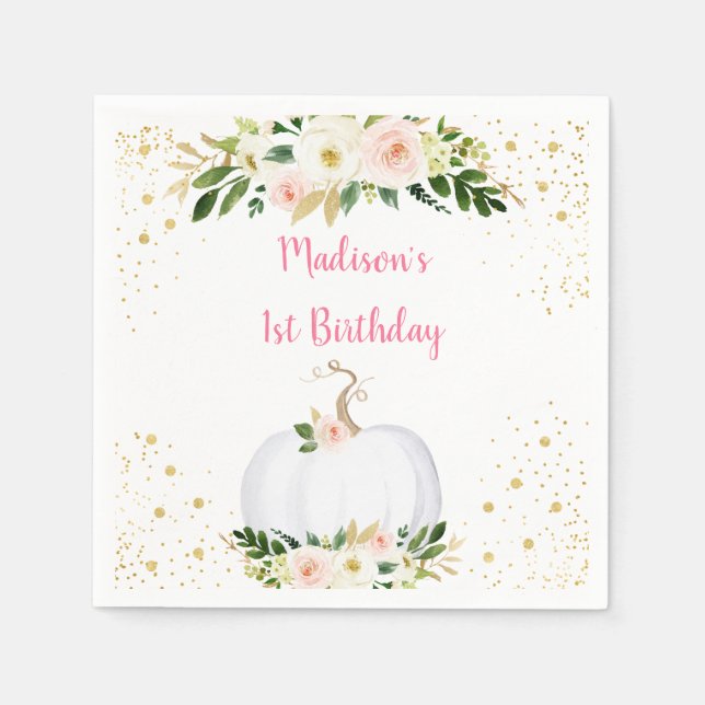 Servilleta De Papel Pequeña Calabaza Oro Rosa Cumpleaños (Anverso)
