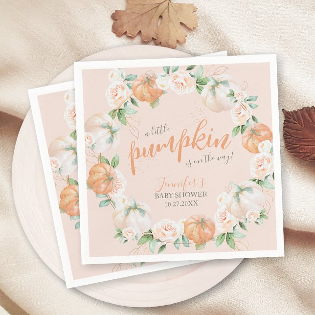 Servilleta De Papel Pequeña calabaza otoño acuarela Gold Baby Shower (Subido por el creador)