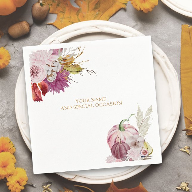Servilleta De Papel Pequeña calabaza Rustica Floral Personalizada (Personalized napkins for fall occasions  from the little pumpkin collection)