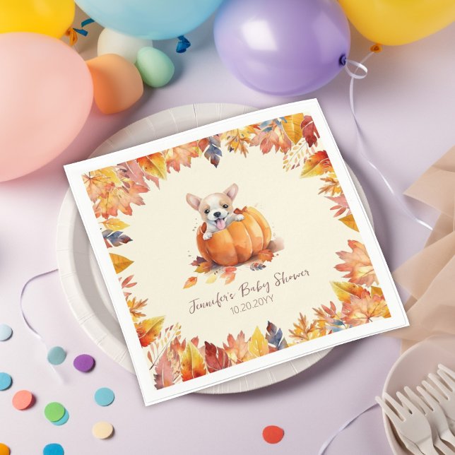 Servilleta De Papel Pequeña calabaza suave Baby Shower (Little Pumpkin Puppy Baby Shower Napkins)