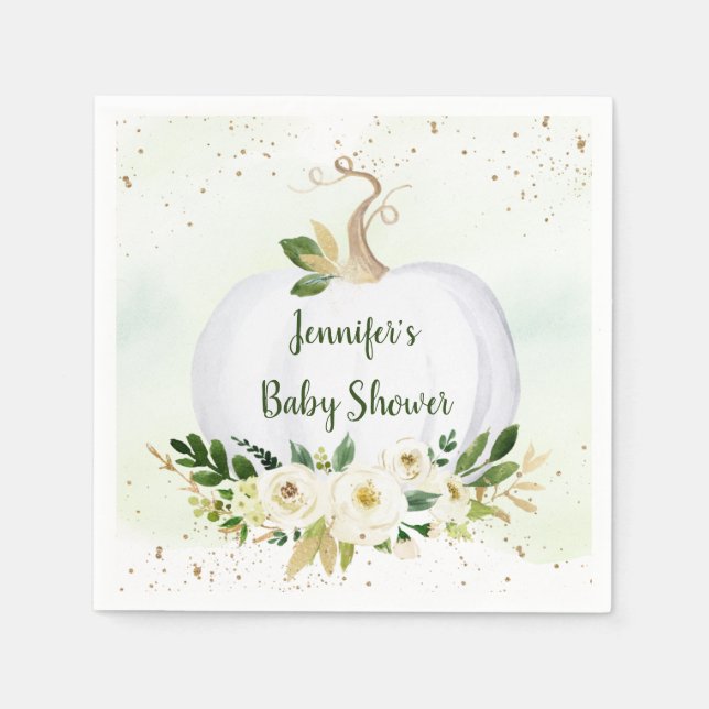 Servilleta De Papel Pequeña calabaza verde oro Baby Shower (Anverso)
