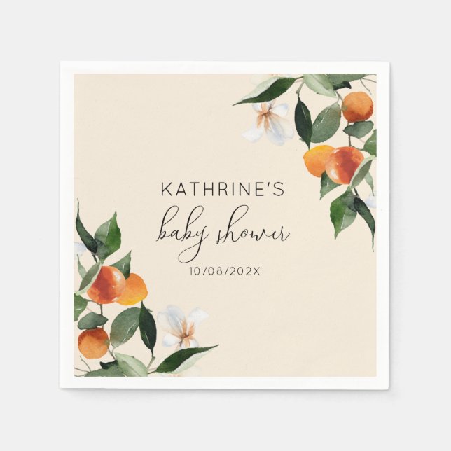 Servilleta De Papel pequeña cutie acuarela cítrico bebé ducha (Anverso)