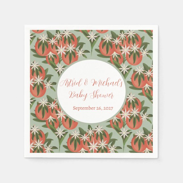Servilleta De Papel Pequeña Cutie Clementine Sage | Citrus Baby Shower (Anverso)