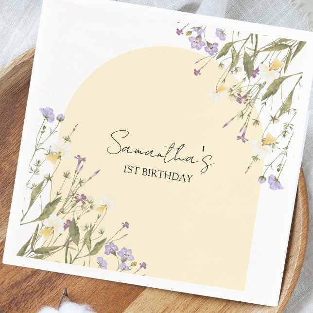Servilleta De Papel Pequeña flor silvestre floral estética jardín cump (Little Wildflower 1st birthday personalized napkins)