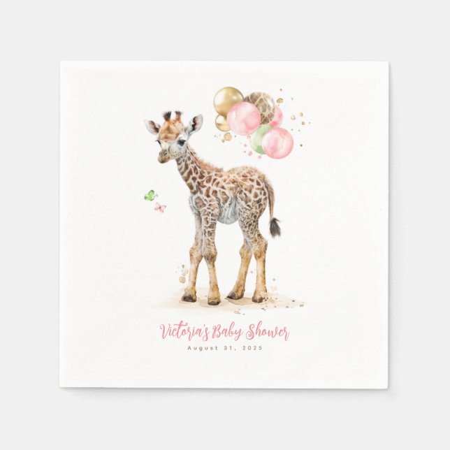 Servilleta De Papel Pequeña jirafa moderna Boho Pink Brown (Anverso)
