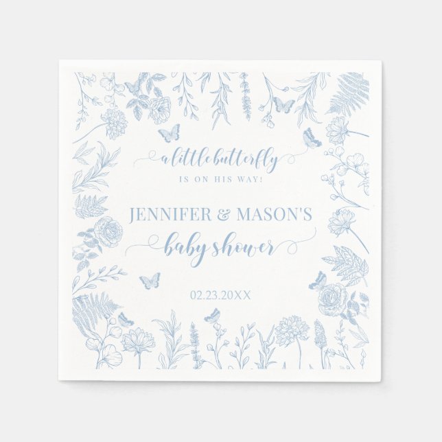 Servilleta De Papel Pequeña mariposa azul elegante ducha de bebé (Anverso)