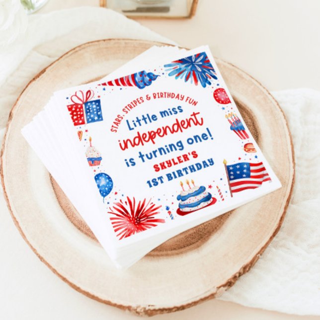 Servilleta De Papel Pequeña Miss Independiente 4 de Julio (Little Miss Independent 4th of July 1st Birthday Paper Dinner Napkins)