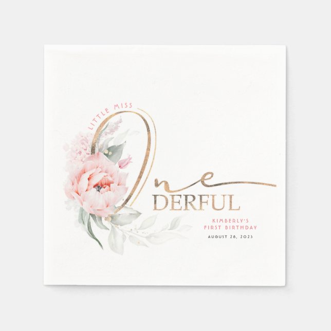 Servilleta De Papel Pequeña Miss Maravillosa Cute Floral Primer cumple (Anverso)