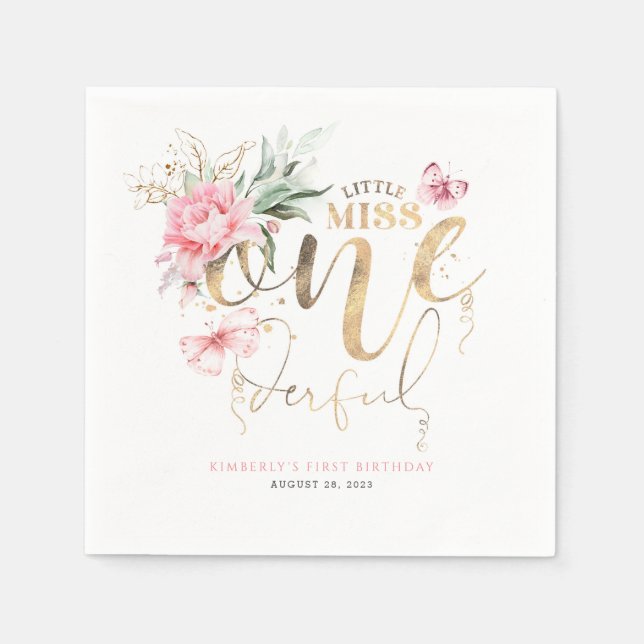 Servilleta De Papel Pequeña Miss Maravillosa Cute Floral Primer cumple (Anverso)