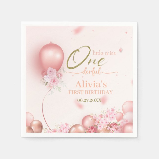 Servilleta De Papel Pequeña Miss ONE, maravillosa floral rosa, primer  (Anverso)