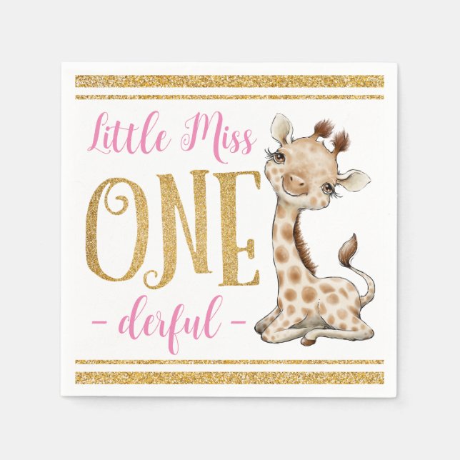 Servilleta De Papel Pequeña Miss Un Derful Cute Giraffe Primer Cumplea (Anverso)